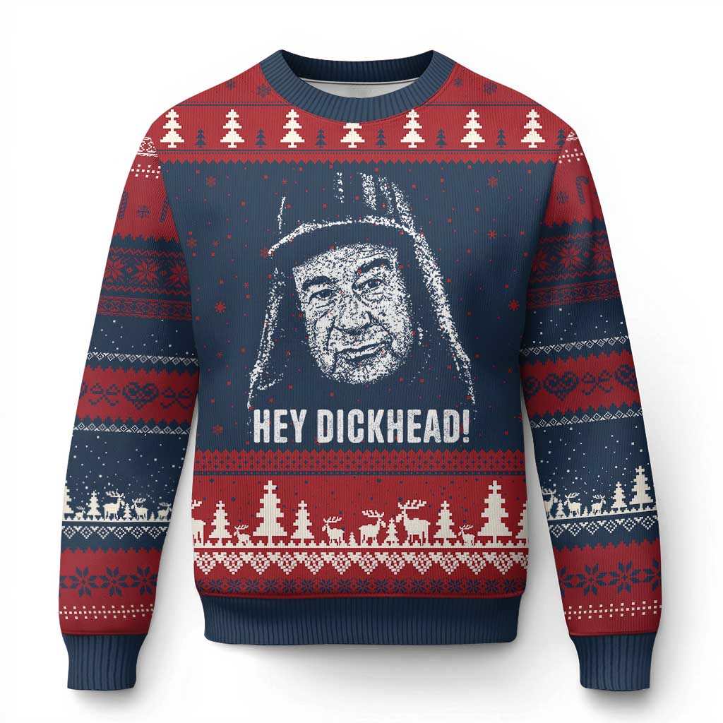 Hey Dckhead Grumpy Old Man Humor Ugly Christmas Sweater Jerk Sarcastic Comedy TS02 Navy Red Print Your Wear