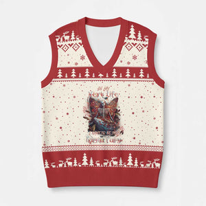 Gothic Skeleton Fairy V-Neck Knit Sweater Vest In My Next Life I Want To Be The Karma Fairy Butterfly Aesthetic TS02 Beige Red Print Your Wear