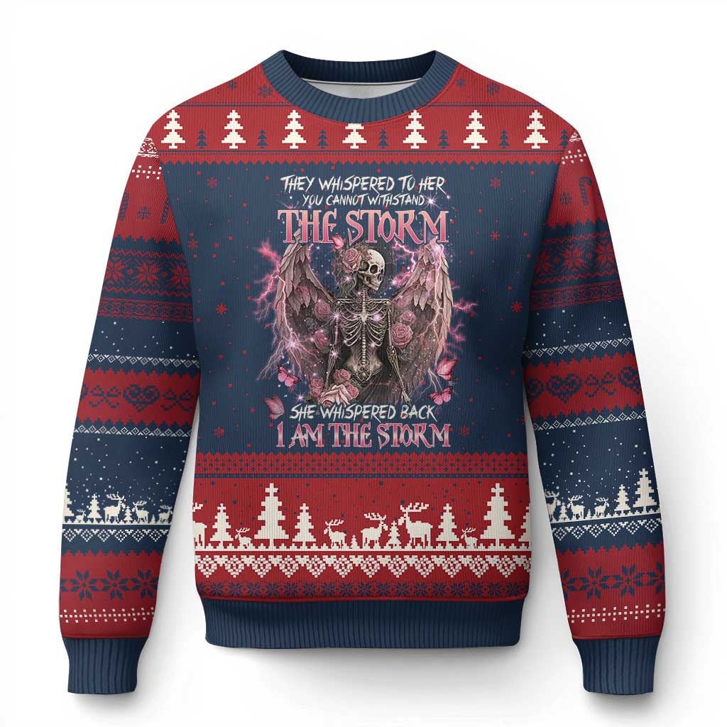 Gothic Skeleton Fairy Ugly Christmas Sweater She Whispered Back I Am The Storm Dark Angel TS02 Navy Red Print Your Wear