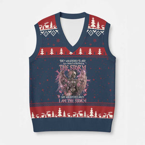Gothic Skeleton Fairy V-Neck Knit Sweater Vest She Whispered Back I Am The Storm Dark Angel TS02 Navy Red Print Your Wear