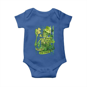 Irish Skeleton Baby Onesie Stuck Between IDK IDC And IDGAF St Patrick's Day Green Flag Skull TS02 Royal Blue Print Your Wear