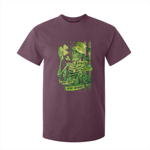 Irish Skeleton T Shirt For Kid Stuck Between IDK IDC And IDGAF St Patrick's Day Green Flag Skull TS02 Maroon Print Your Wear