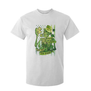 Irish Skeleton T Shirt For Kid Stuck Between IDK IDC And IDGAF St Patrick's Day Green Flag Skull TS02 White Print Your Wear