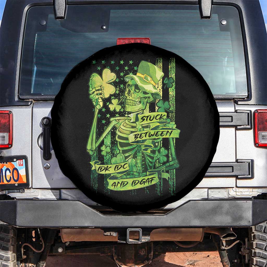Irish Skeleton Spare Tire Cover Stuck Between IDK IDC And IDGAF St Patrick's Day Green Flag Skull TS02 No hole Black Print Your Wear