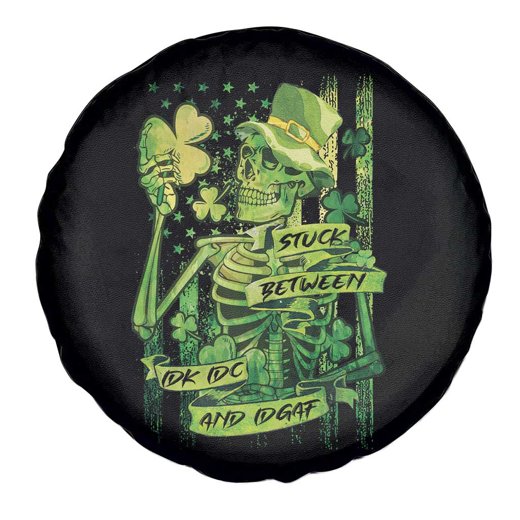 Irish Skeleton Spare Tire Cover Stuck Between IDK IDC And IDGAF St Patrick's Day Green Flag Skull TS02 Print Your Wear