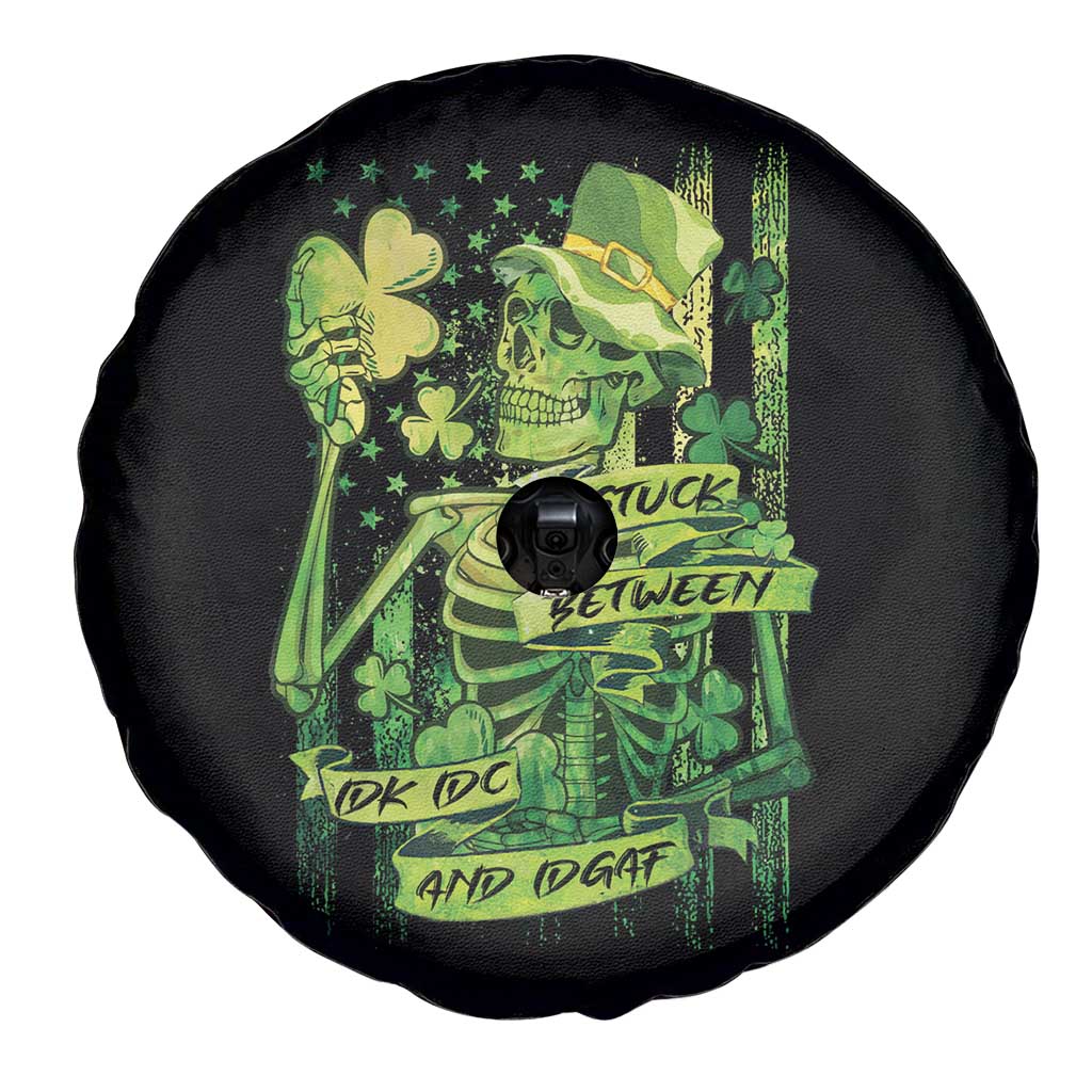 Irish Skeleton Spare Tire Cover Stuck Between IDK IDC And IDGAF St Patrick's Day Green Flag Skull TS02 Print Your Wear