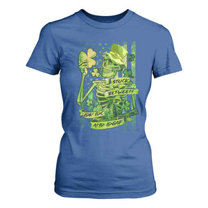 Irish Skeleton T Shirt For Women Stuck Between IDK IDC And IDGAF St Patrick's Day Green Flag Skull TS02 Royal Blue Print Your Wear