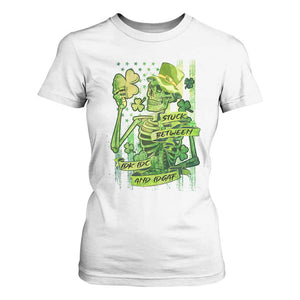 Irish Skeleton T Shirt For Women Stuck Between IDK IDC And IDGAF St Patrick's Day Green Flag Skull TS02 White Print Your Wear
