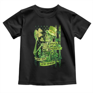 Irish Skeleton Toddler T Shirt Stuck Between IDK IDC And IDGAF St Patrick's Day Green Flag Skull TS02 Black Print Your Wear
