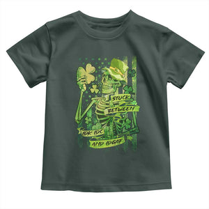 Irish Skeleton Toddler T Shirt Stuck Between IDK IDC And IDGAF St Patrick's Day Green Flag Skull TS02 Dark Forest Green Print Your Wear