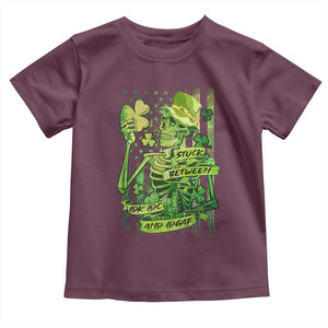 Irish Skeleton Toddler T Shirt Stuck Between IDK IDC And IDGAF St Patrick's Day Green Flag Skull TS02 Maroon Print Your Wear