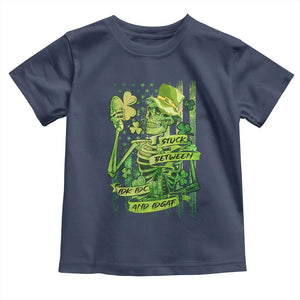 Irish Skeleton Toddler T Shirt Stuck Between IDK IDC And IDGAF St Patrick's Day Green Flag Skull TS02 Navy Print Your Wear