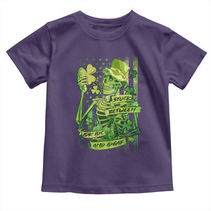 Irish Skeleton Toddler T Shirt Stuck Between IDK IDC And IDGAF St Patrick's Day Green Flag Skull TS02 Purple Print Your Wear