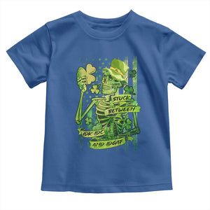 Irish Skeleton Toddler T Shirt Stuck Between IDK IDC And IDGAF St Patrick's Day Green Flag Skull TS02 Royal Blue Print Your Wear