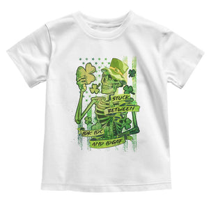 Irish Skeleton Toddler T Shirt Stuck Between IDK IDC And IDGAF St Patrick's Day Green Flag Skull TS02 White Print Your Wear