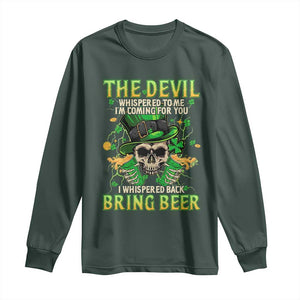 Irish Skull Long Sleeve Shirt I Whispered Back Bring Beer Devil St Patrick's Day Drinking Skeleton TS02 Dark Forest Green Print Your Wear