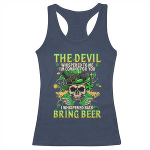Irish Skull Racerback Tank Top I Whispered Back Bring Beer Devil St Patrick's Day Drinking Skeleton TS02 Navy Print Your Wear