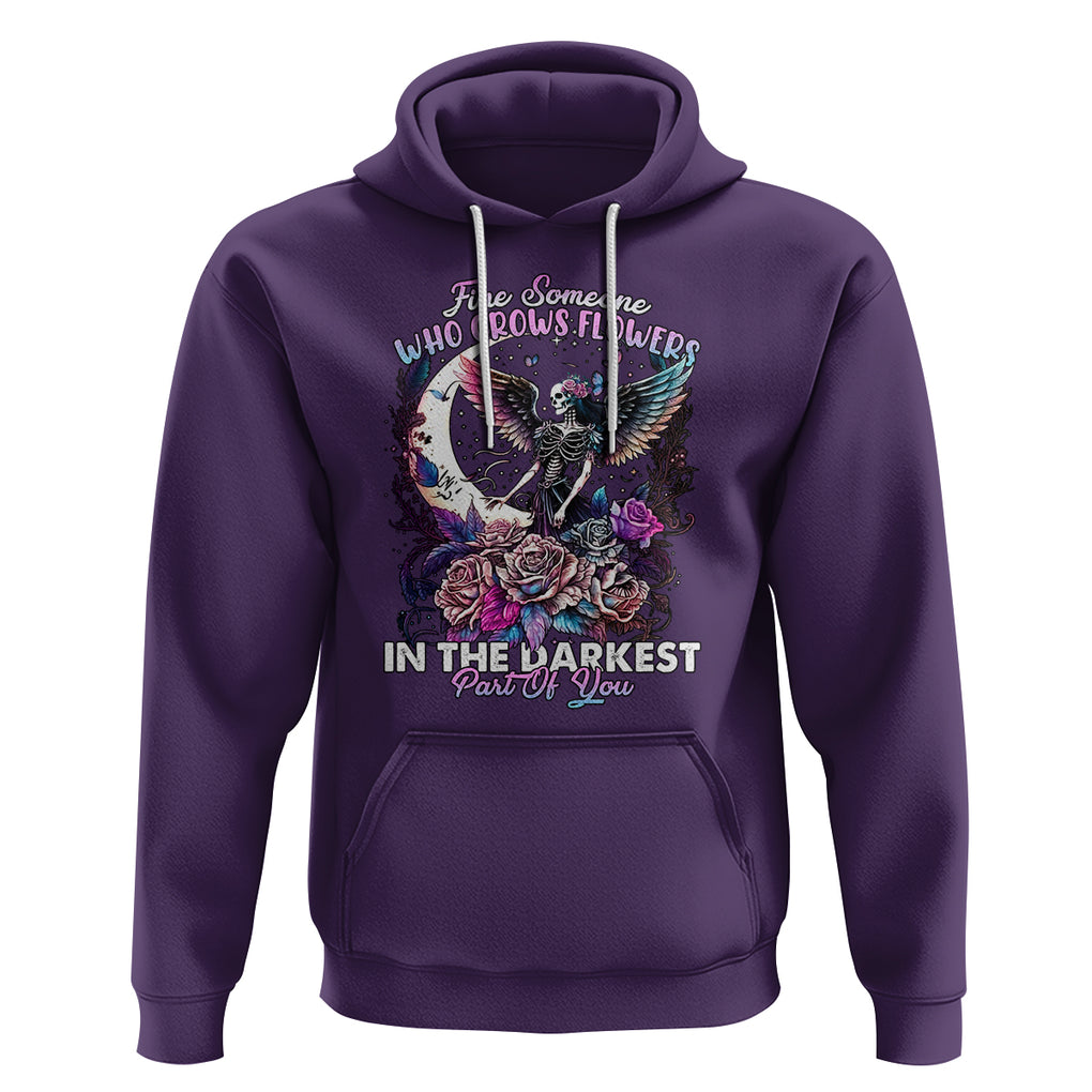 Fairy Skeleton Hoodie Find Someone Who Grows Flowers In The Darkest Part Of You Skull TS02 Purple Printyourwear