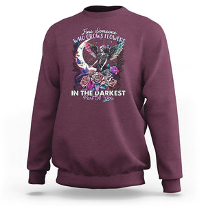 Fairy Skeleton Sweatshirt Find Someone Who Grows Flowers In The Darkest Part Of You Skull TS02 Maroon Printyourwear