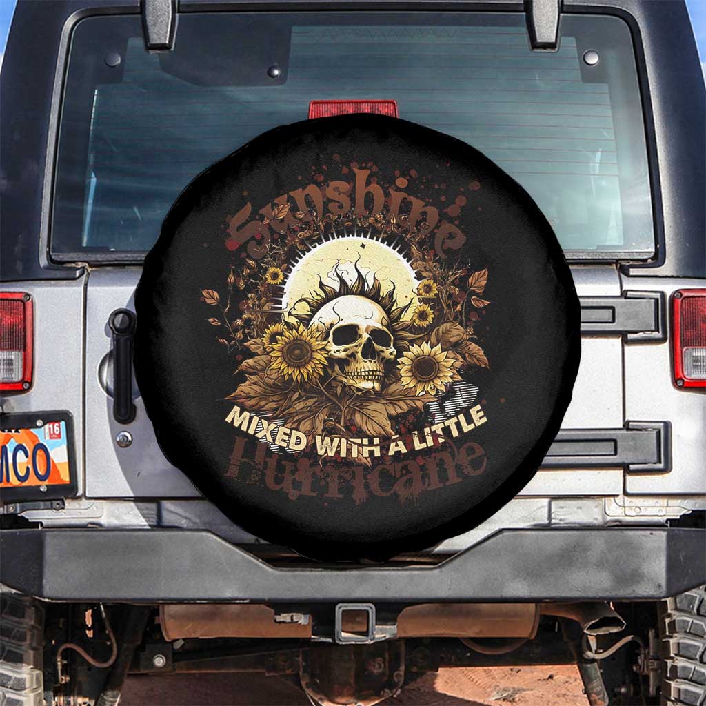 Sunflower Skull Spare Tire Cover Sunshine Mixed With A Little Hurricane Cottagecore TS02 No hole Black Print Your Wear