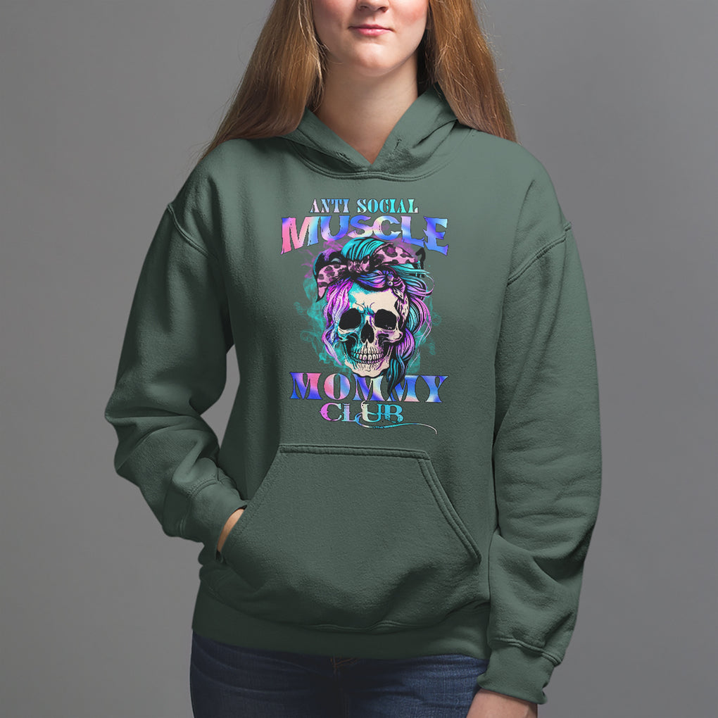 Skull Mom Hoodie Anti Social Muscle Mommy Club Tie Dye Messy Bun Mama TS02 Dark Forest Green Printyourwear