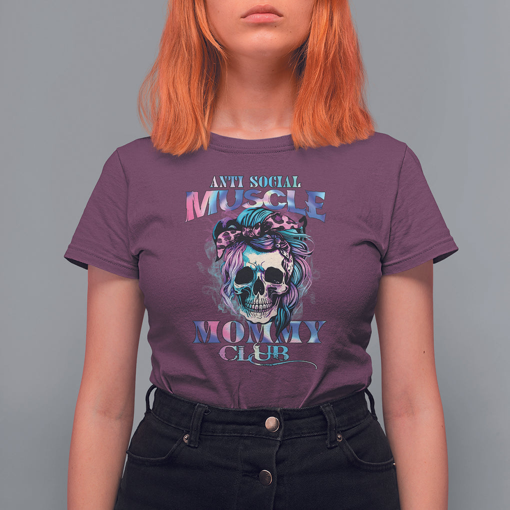 Skull Mom T Shirt For Women Anti Social Muscle Mommy Club Tie Dye Messy Bun Mama TS02 Maroon Printyourwear