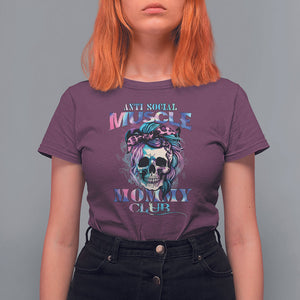 Skull Mom T Shirt For Women Anti Social Muscle Mommy Club Tie Dye Messy Bun Mama TS02 Maroon Printyourwear