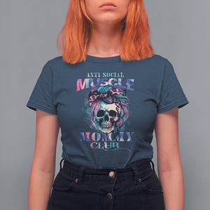 Skull Mom T Shirt For Women Anti Social Muscle Mommy Club Tie Dye Messy Bun Mama TS02 Navy Printyourwear
