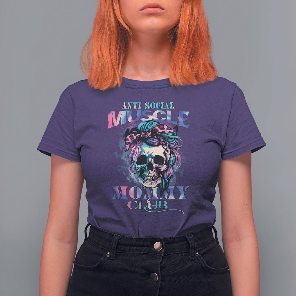 Skull Mom T Shirt For Women Anti Social Muscle Mommy Club Tie Dye Messy Bun Mama TS02 Purple Printyourwear