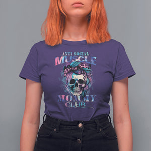 Skull Mom T Shirt For Women Anti Social Muscle Mommy Club Tie Dye Messy Bun Mama TS02 Purple Printyourwear