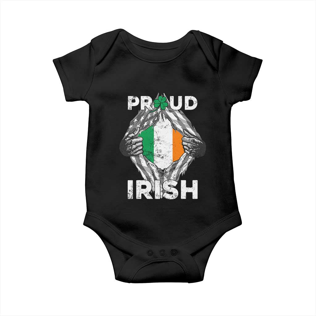 Proud Irish St Patricks Day Baby Onesie Half American Half Ireland Flag TS02 Black Print Your Wear