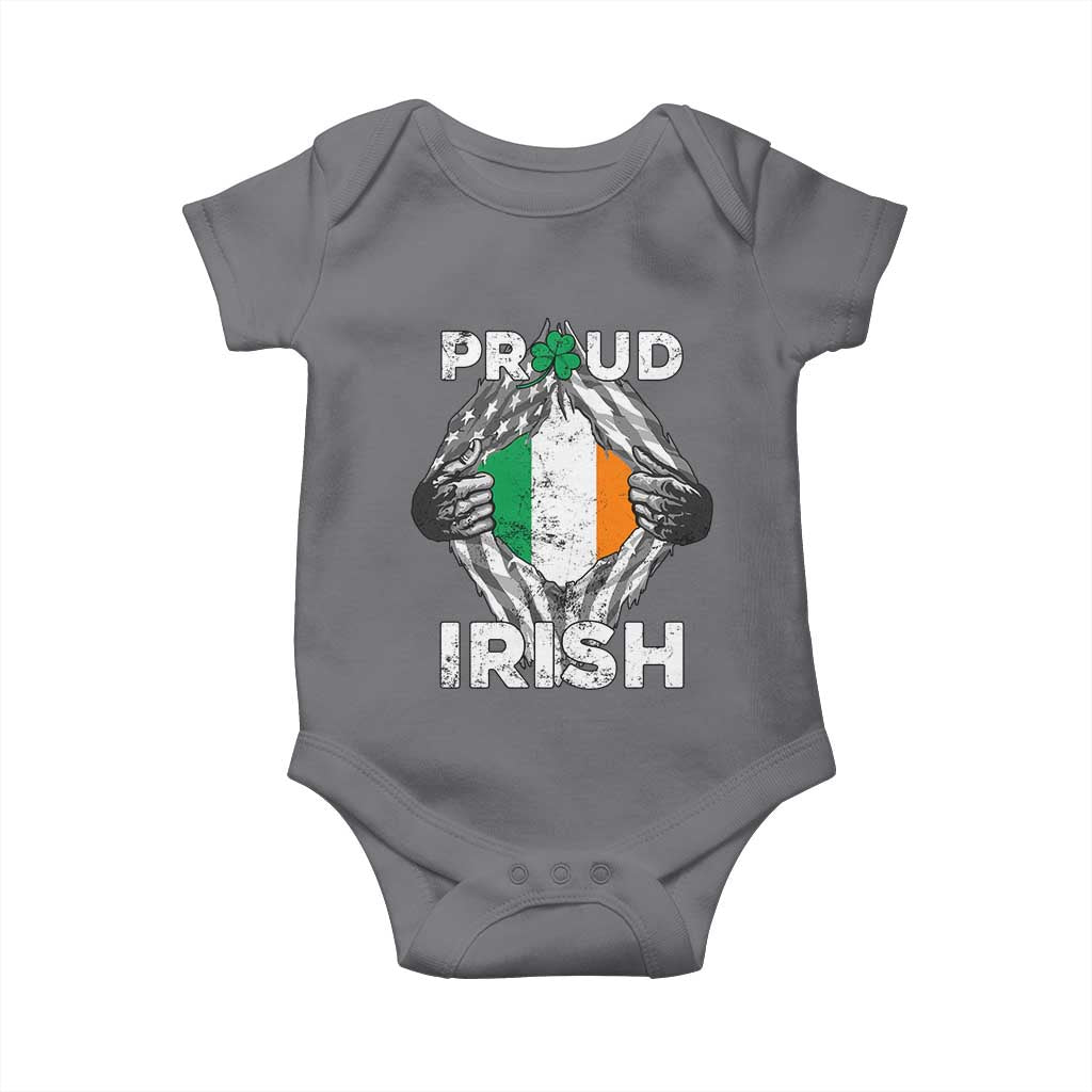 Proud Irish St Patricks Day Baby Onesie Half American Half Ireland Flag TS02 Charcoal Print Your Wear