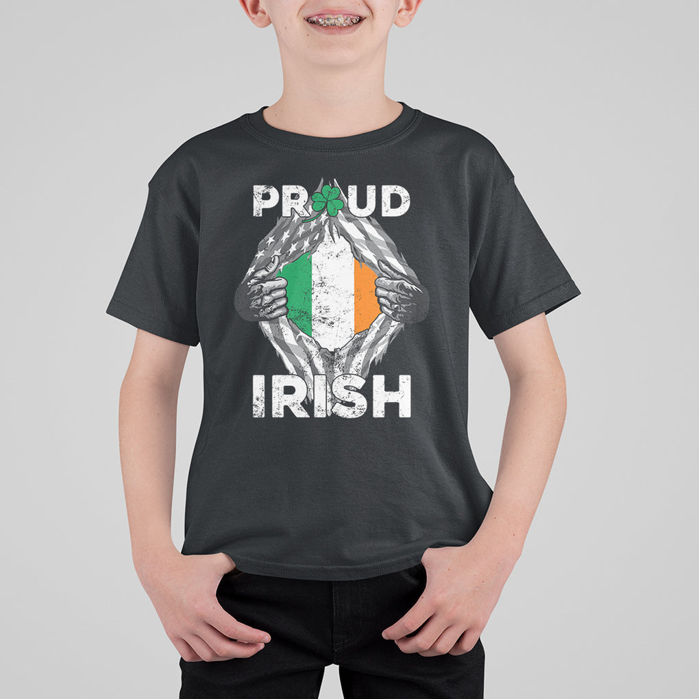 Proud Irish St. Patricks Day T Shirt For Kid Half American Half Ireland Flag TS02 Black Printyourwear