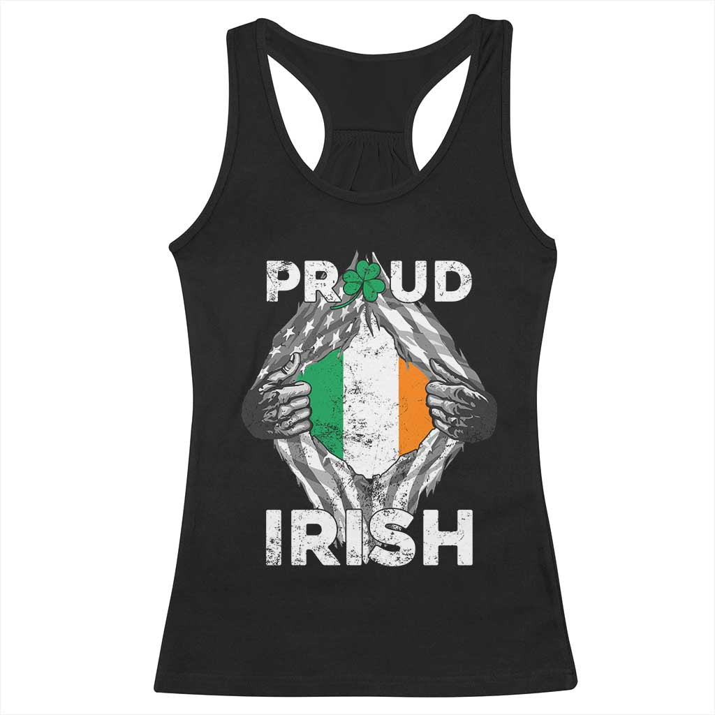 Proud Irish St Patricks Day Racerback Tank Top Half American Half Ireland Flag TS02 Black Print Your Wear