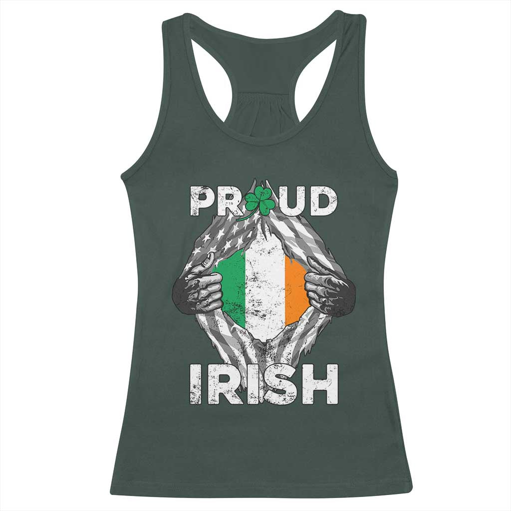 Proud Irish St Patricks Day Racerback Tank Top Half American Half Ireland Flag TS02 Dark Forest Green Print Your Wear