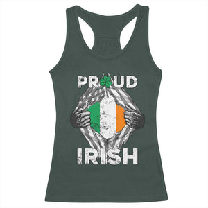 Proud Irish St Patricks Day Racerback Tank Top Half American Half Ireland Flag TS02 Dark Forest Green Print Your Wear