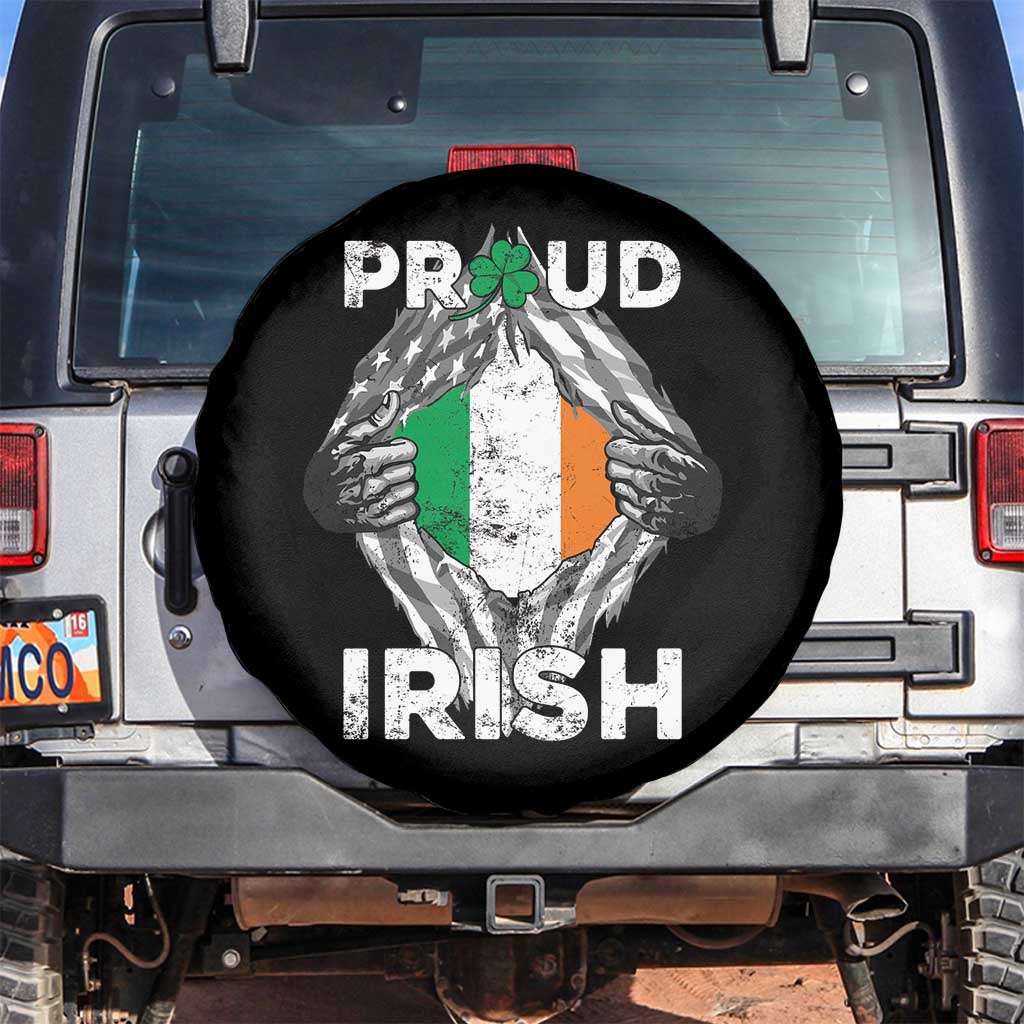 Proud Irish St Patricks Day Spare Tire Cover Half American Half Ireland Flag TS02 No hole Black Print Your Wear