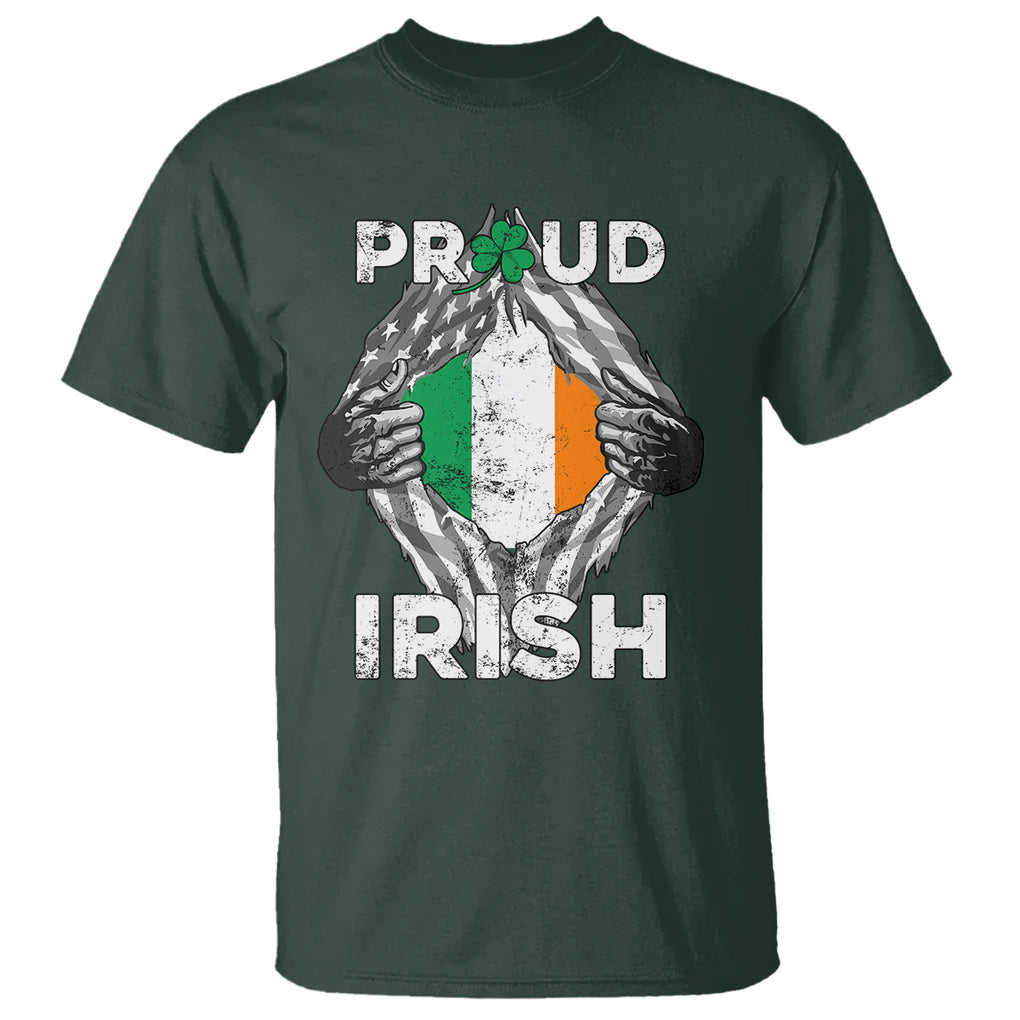Proud Irish St. Patricks Day T Shirt Half American Half Ireland Flag TS02 Dark Forest Green Printyourwear