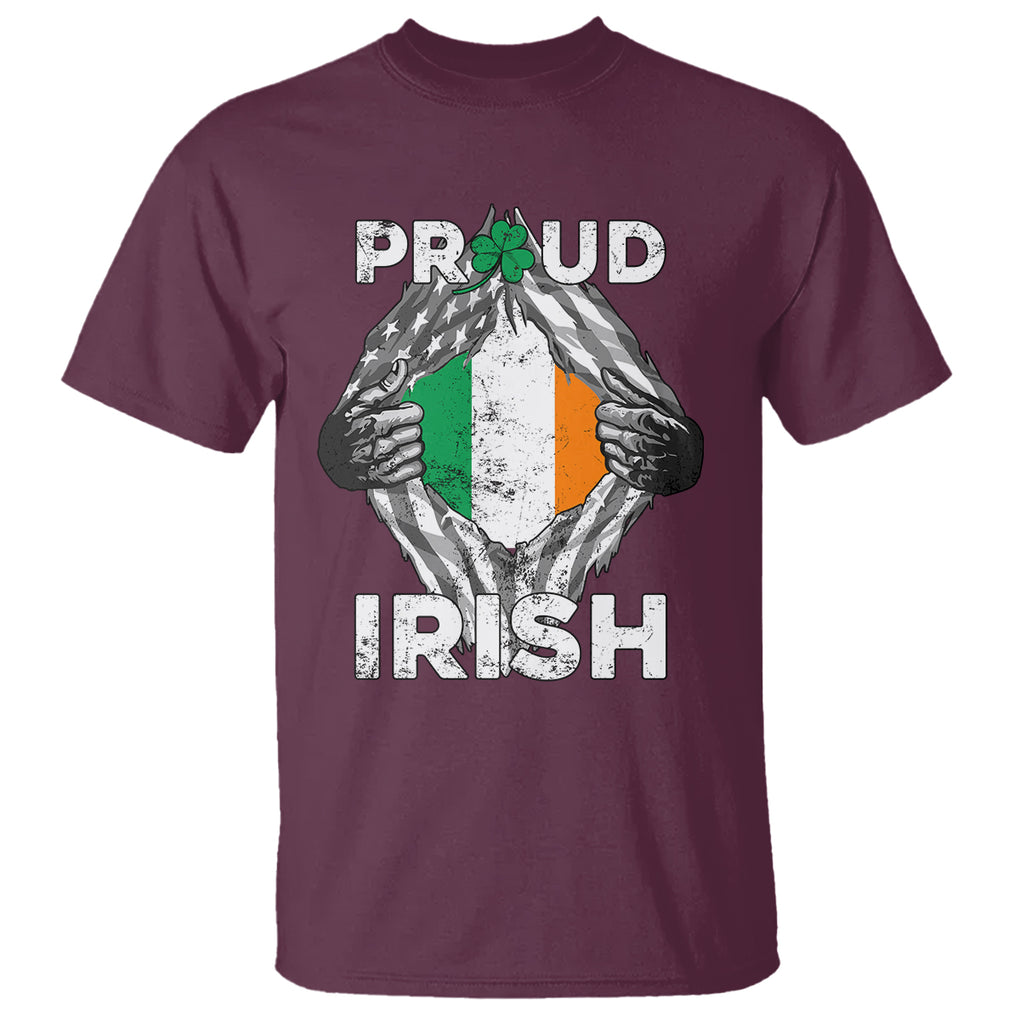 Proud Irish St. Patricks Day T Shirt Half American Half Ireland Flag TS02 Maroon Printyourwear
