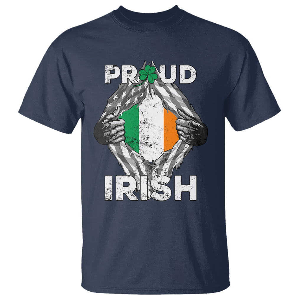 Proud Irish St. Patricks Day T Shirt Half American Half Ireland Flag TS02 Navy Printyourwear