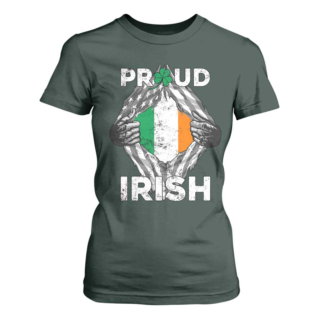 Proud Irish St Patricks Day T Shirt For Women Half American Half Ireland Flag TS02 Dark Forest Green Print Your Wear