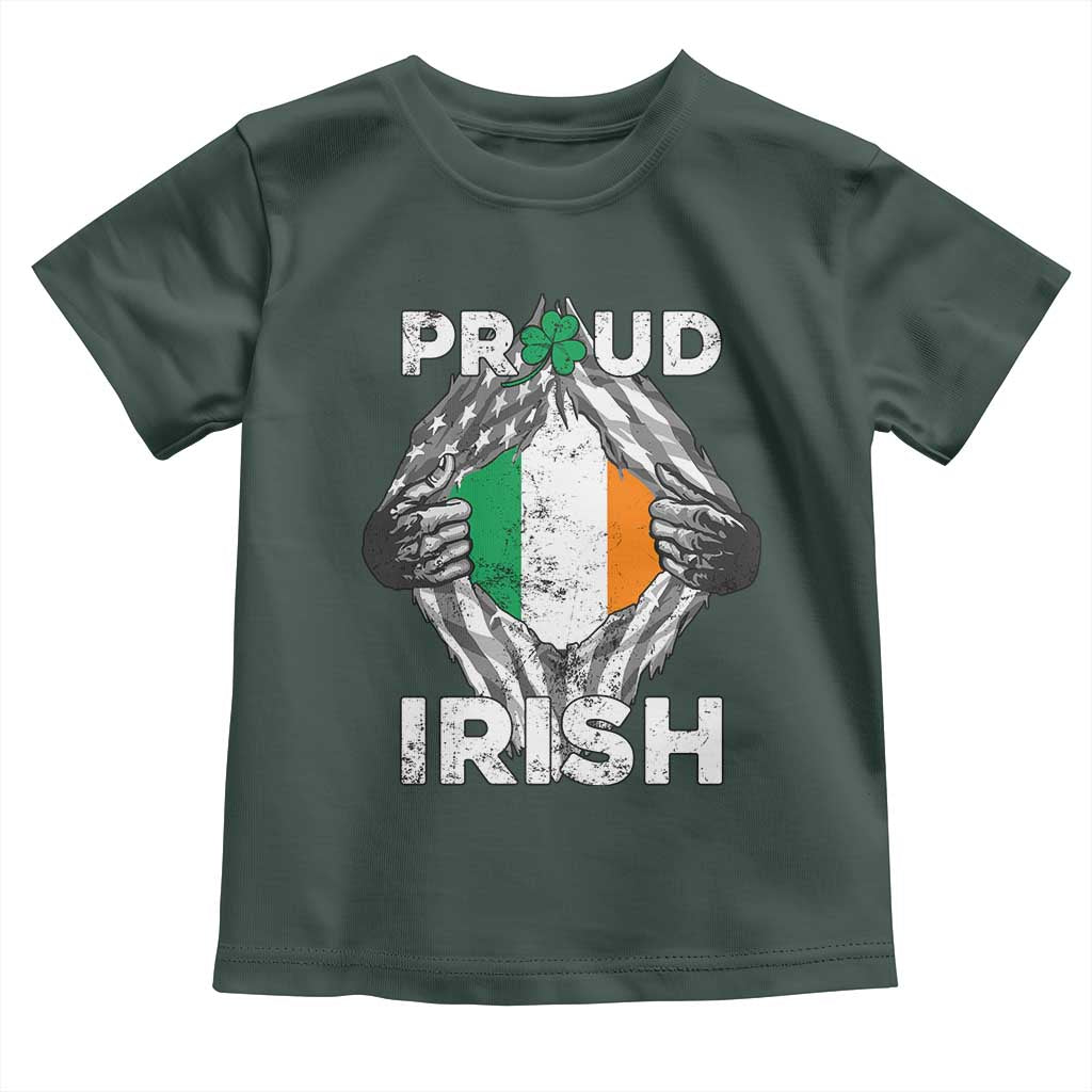 Proud Irish St Patricks Day Toddler T Shirt Half American Half Ireland Flag TS02 Dark Forest Green Print Your Wear