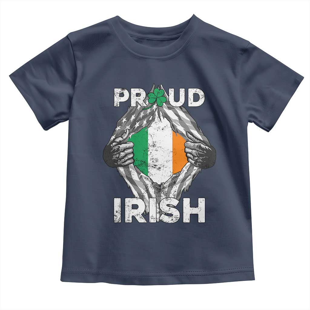 Proud Irish St Patricks Day Toddler T Shirt Half American Half Ireland Flag TS02 Navy Print Your Wear
