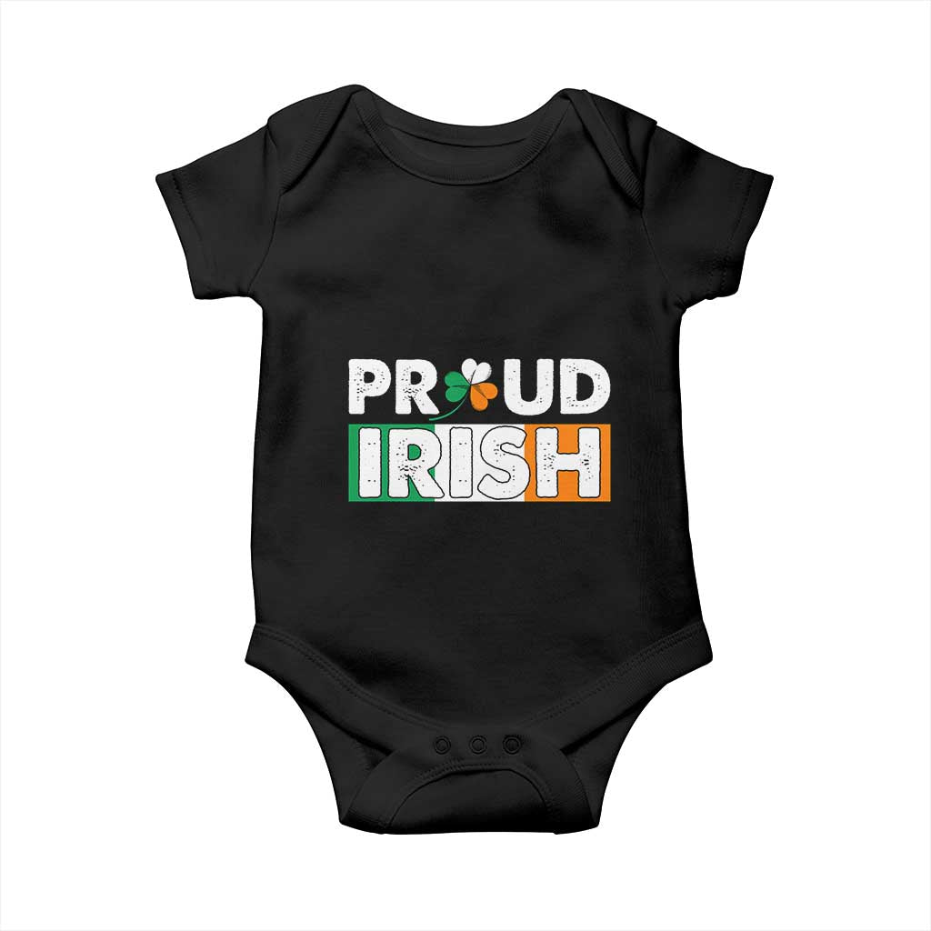 Proud Irish St Patricks Day Baby Onesie Shamrock Lucky Charm Ireland Flag TS02 Black Print Your Wear