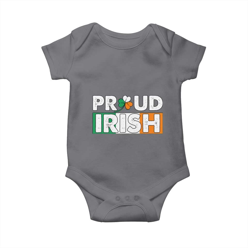 Proud Irish St Patricks Day Baby Onesie Shamrock Lucky Charm Ireland Flag TS02 Charcoal Print Your Wear