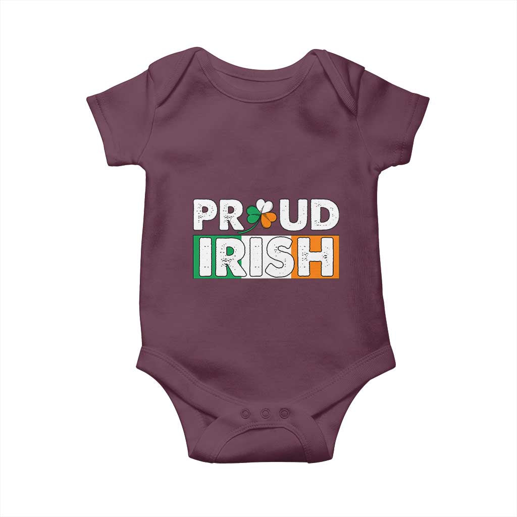 Proud Irish St Patricks Day Baby Onesie Shamrock Lucky Charm Ireland Flag TS02 Maroon Print Your Wear