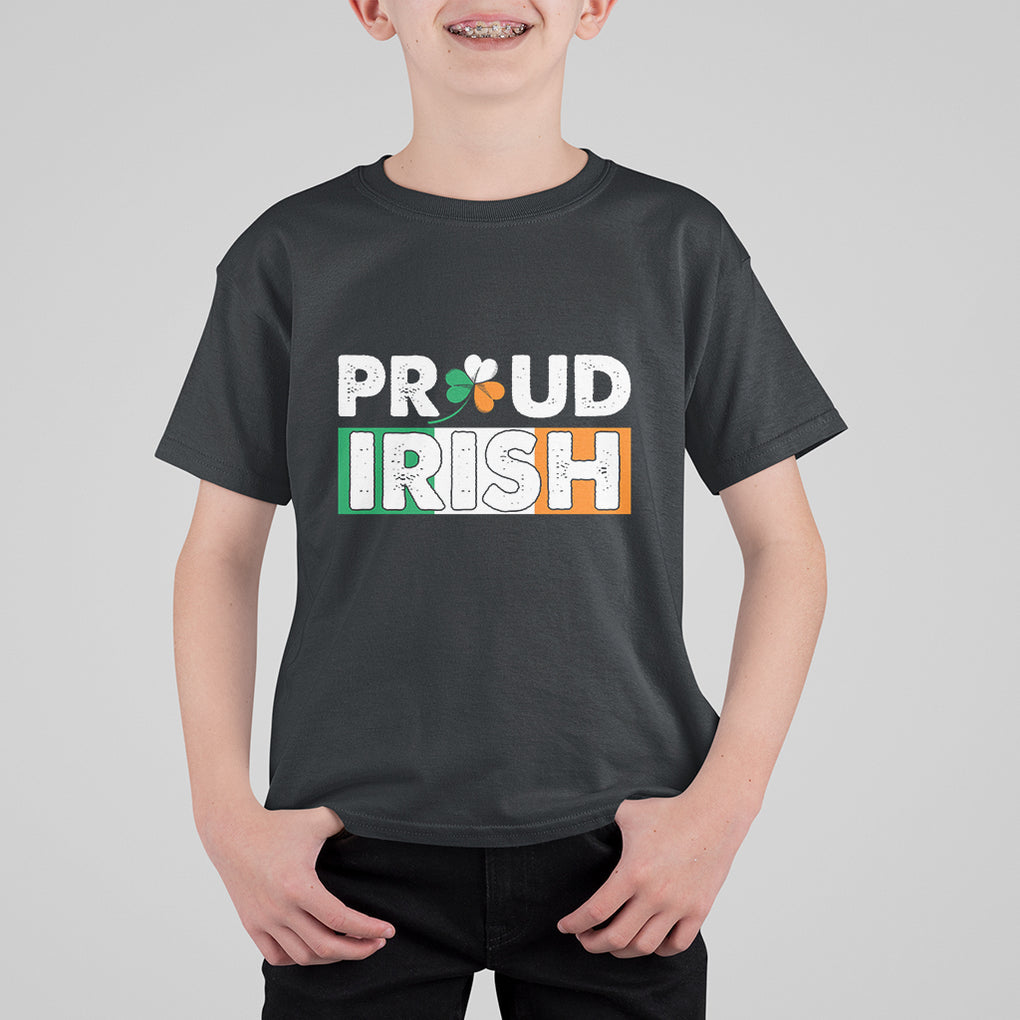 Proud Irish St. Patricks Day T Shirt For Kid Shamrock Lucky Charm Ireland Flag TS02 Black Printyourwear