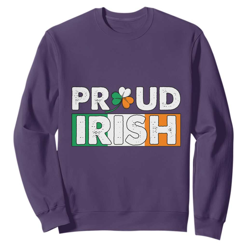 Proud Irish St. Patricks Day Sweatshirt Shamrock Lucky Charm Ireland Flag TS02 Purple Printyourwear