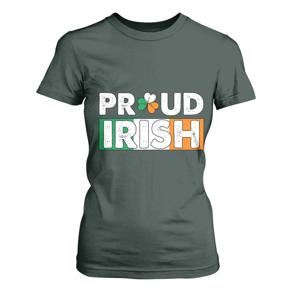 Proud Irish St Patricks Day T Shirt For Women Shamrock Lucky Charm Ireland Flag TS02 Dark Forest Green Print Your Wear