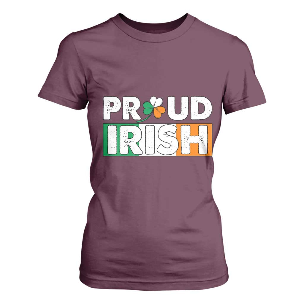 Proud Irish St Patricks Day T Shirt For Women Shamrock Lucky Charm Ireland Flag TS02 Maroon Print Your Wear